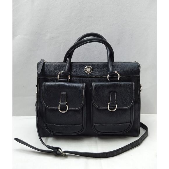 Dooney & Bourke Black Pebbled Leather Front Buckles Pockets Satchel Bag - Picture 1 of 16